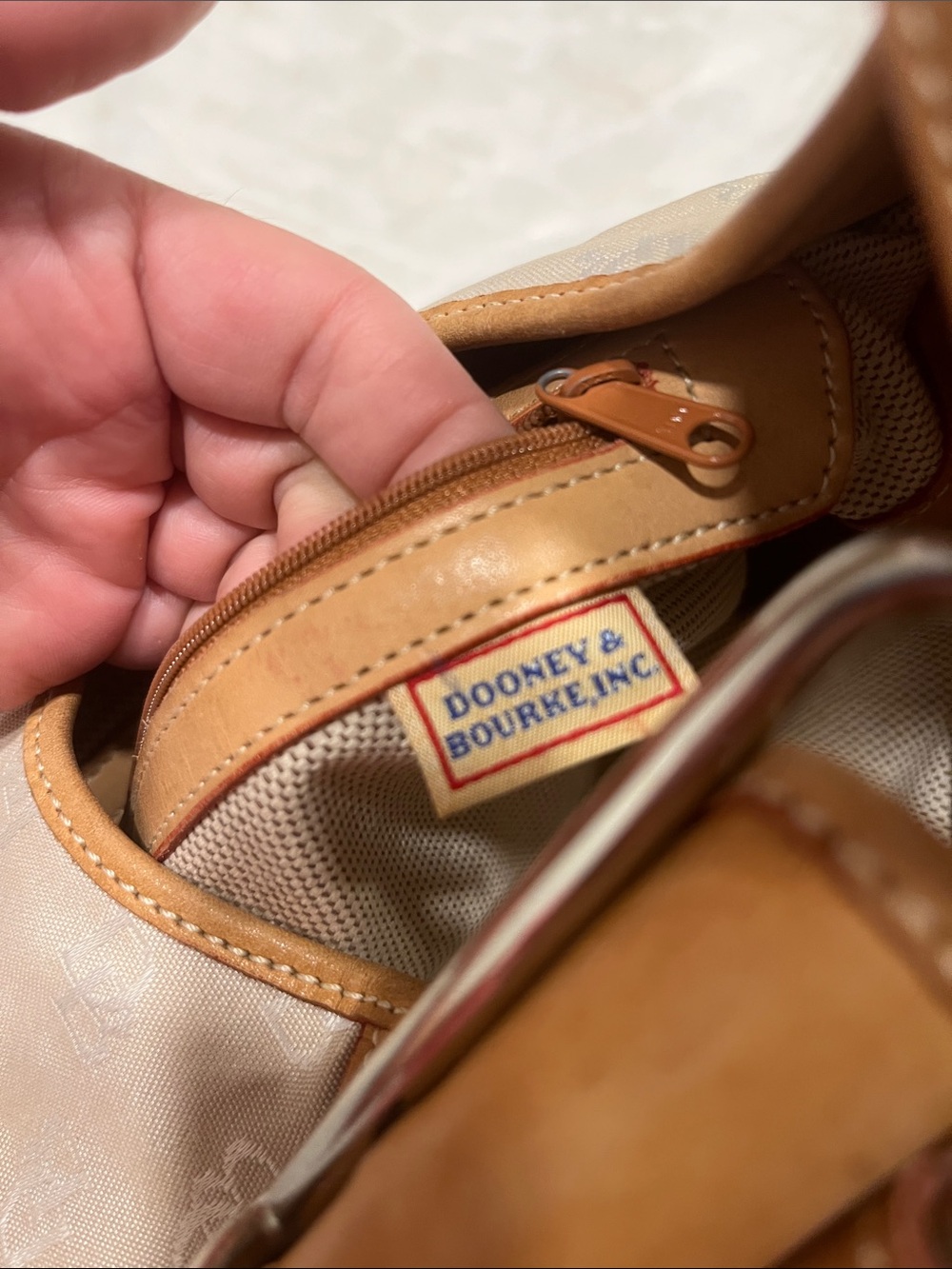 Dooney & Bourke Beige Monogram Shoulder Bag with Tan Trim - Picture 9 of 10